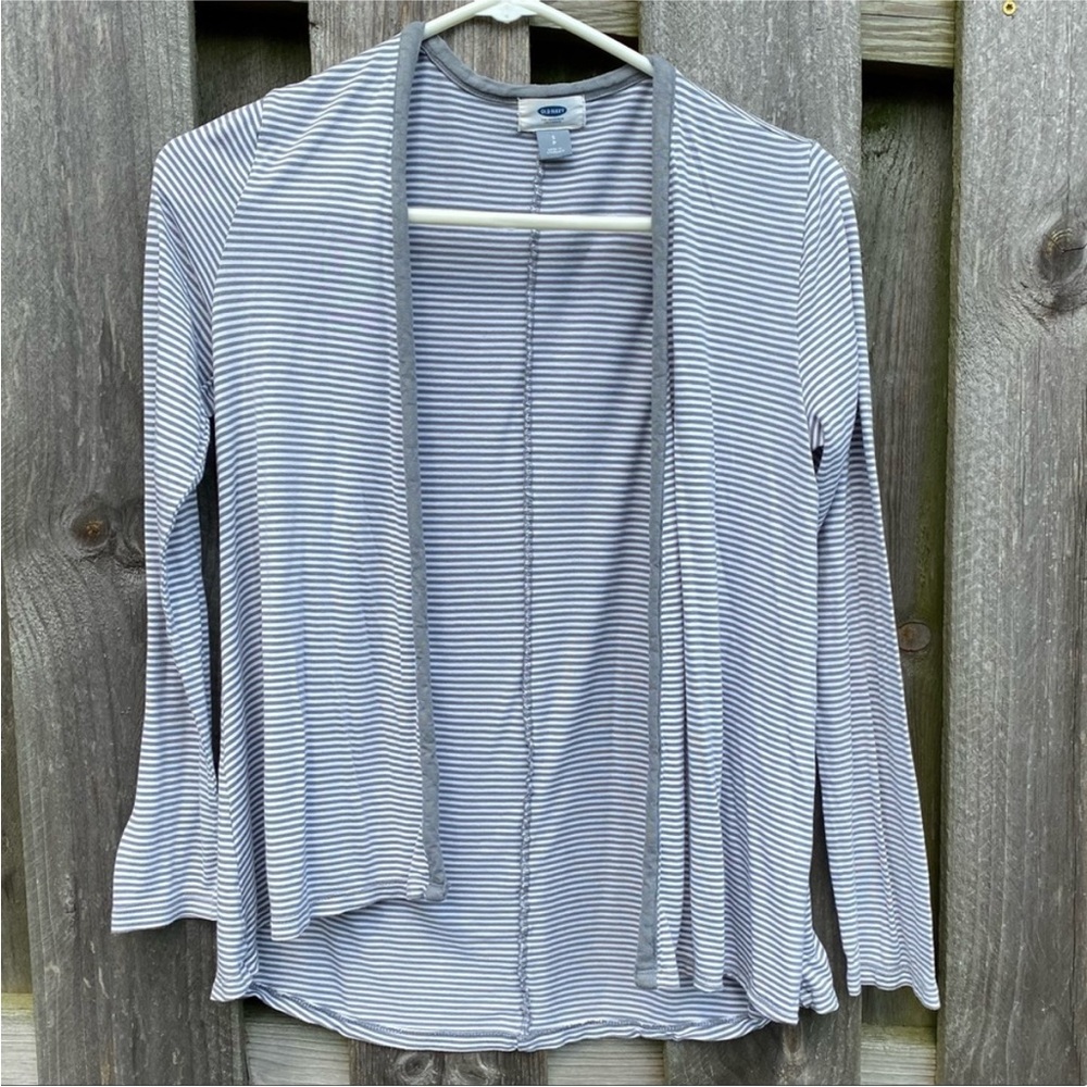 Lightweight Cardigan Striped Grey white Open front Soft comfy neutral si…